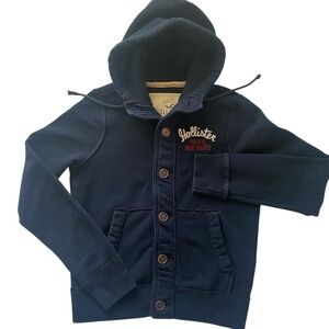Hollister Vintage Navy Blue Hoodie with Button Detail